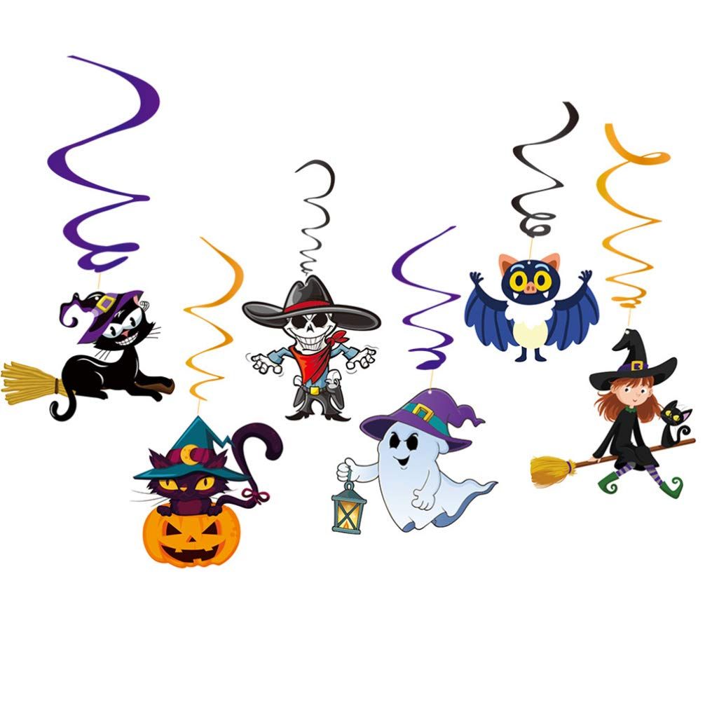 Halloween Hanging Swirl Banner Set Bat Witch Skull Spider Ghost Spiral Happy Halloween Party Decoration Kit-4