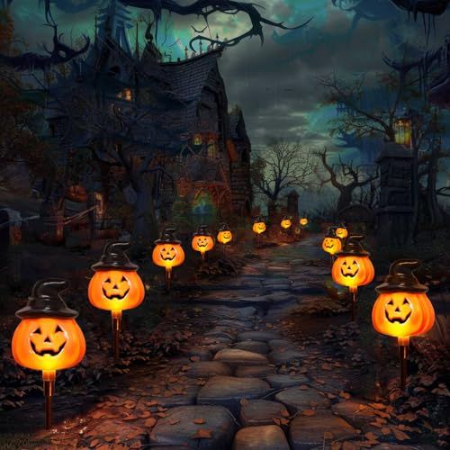 5-Pack Solar Jack-O-Lantern Pathway Lights for Halloween Outdoor Garden Yard Decorations (orange)-4
