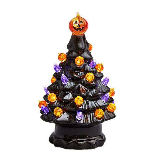 Lighted Ceramic Halloween Tree Tabletop Halloween Decoration Halloween Tree Pumpkin Light-0