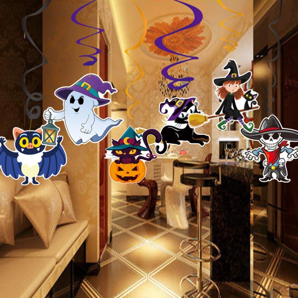 Halloween Hanging Swirl Banner Set Bat Witch Skull Spider Ghost Spiral Happy Halloween Party Decoration Kit-3