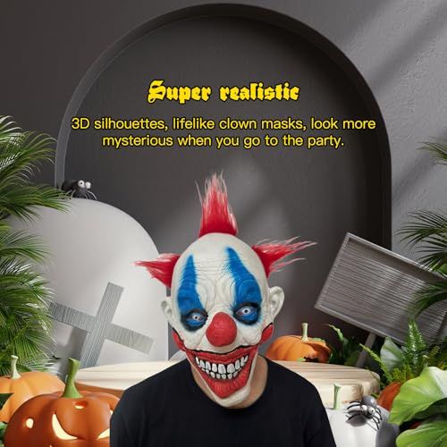 Scary Clown Mask for Halloween Costume Parties, Haunted Houses & Spooky Cosplay Events (White)-3